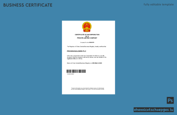 Chinesische Registrierungsurkunde – Beispielansicht in Word und PDF